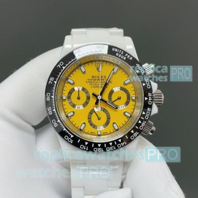 AAA Copy Rolex Cosmo Daytona Ceramic Yellow Dial Quartz Chronograph Watch 